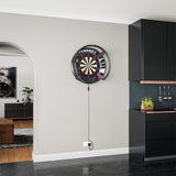 Target Black Patterned Notched Surrounds shown on a wall with the Target EVO dartboard and corona light system