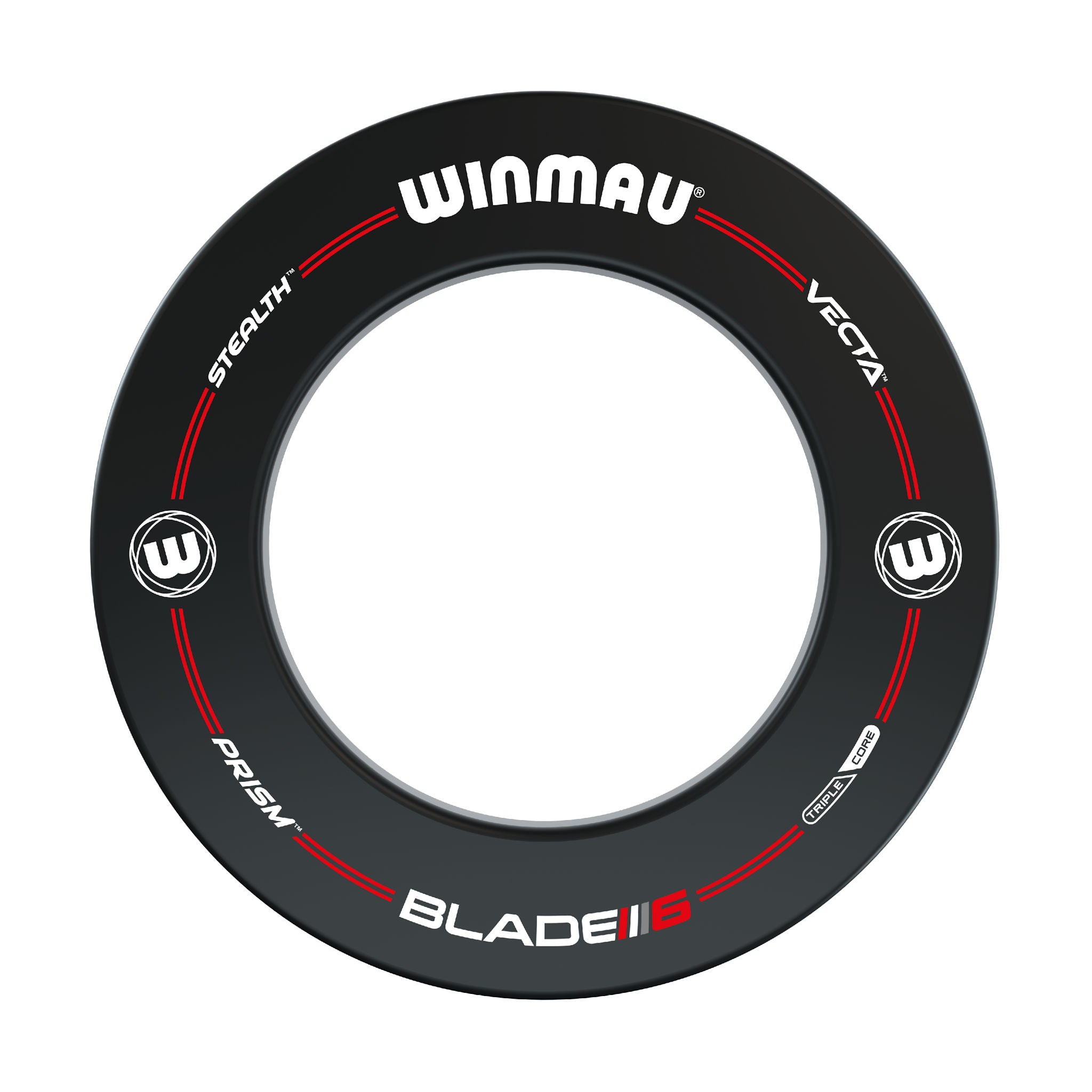 Winmau Pro-Line Black Surround with Winmau branding and product names on a white background