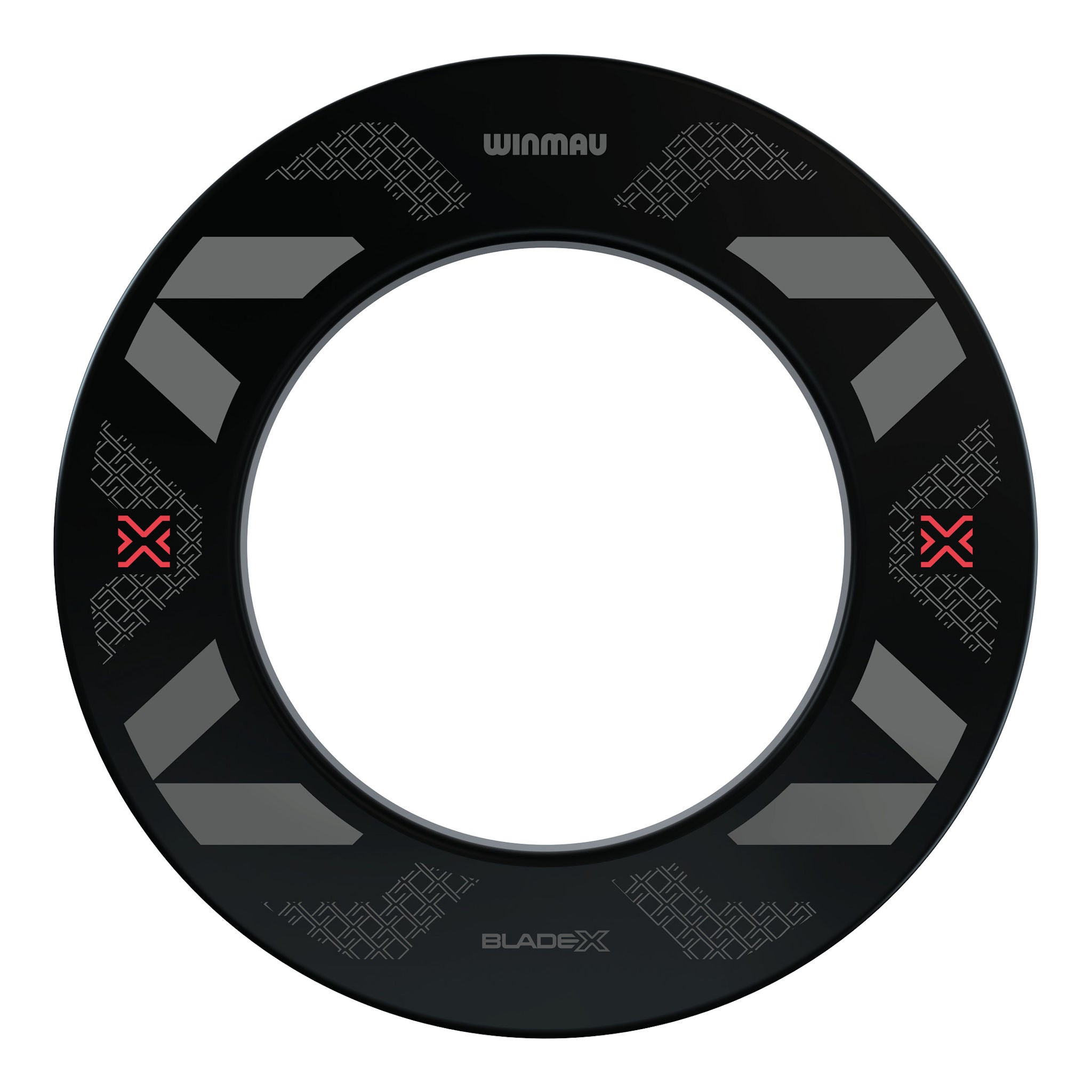 Winmau Blade X Black Surround 'WINMAU' branding on a white background