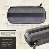 Gray case with 'TARGET' branding and dimensions on a beige background
