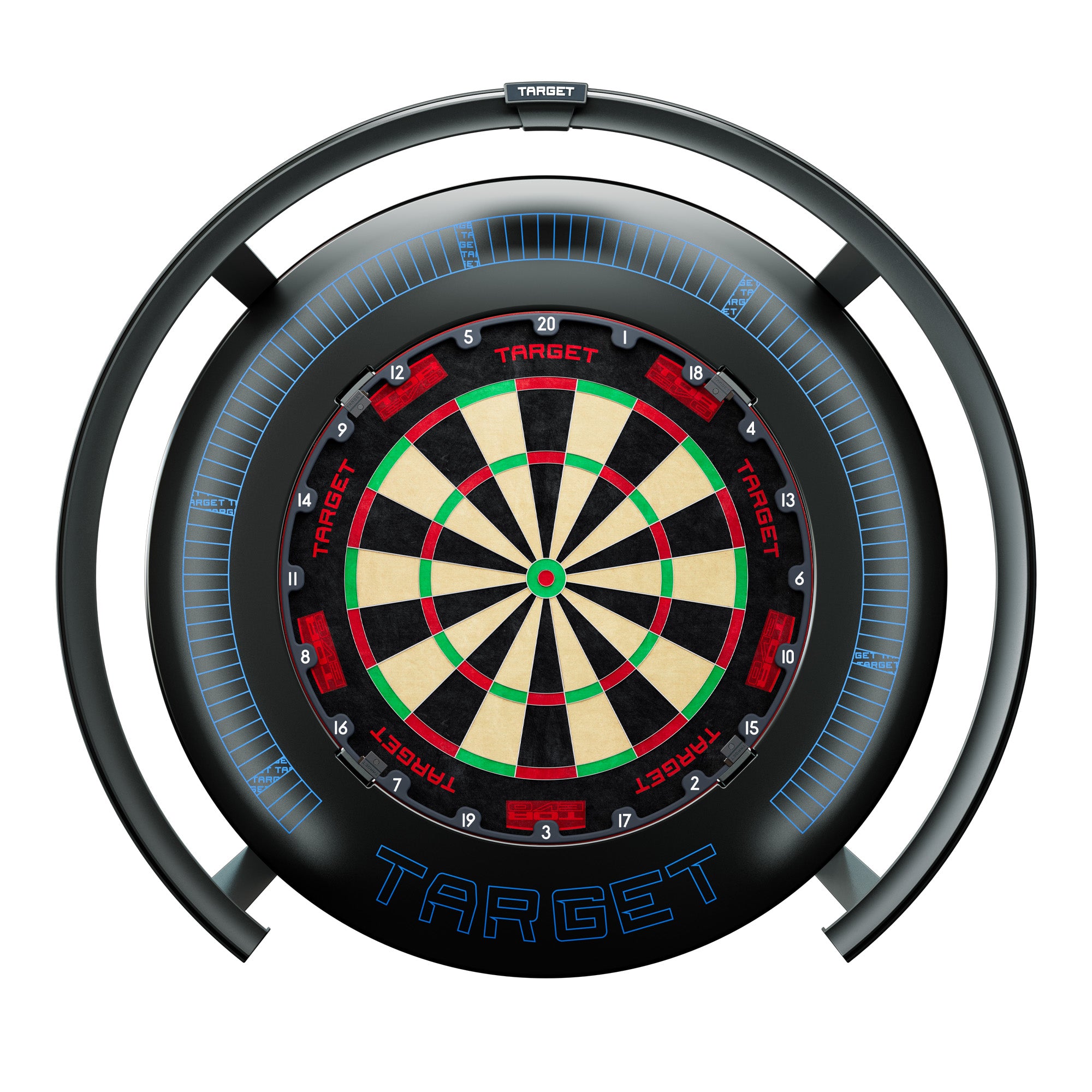 A Target Corona Vision 2 Light with a black outer ring and blue target surround  centered on a plain white background.