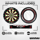Winmau Blade 6 dartboard set with components on a white background