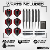 Winmau dart set with flights, darts, and shafts on a white background