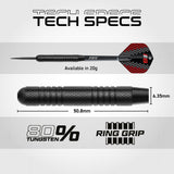 Technical specifications of a dart on a gray background
