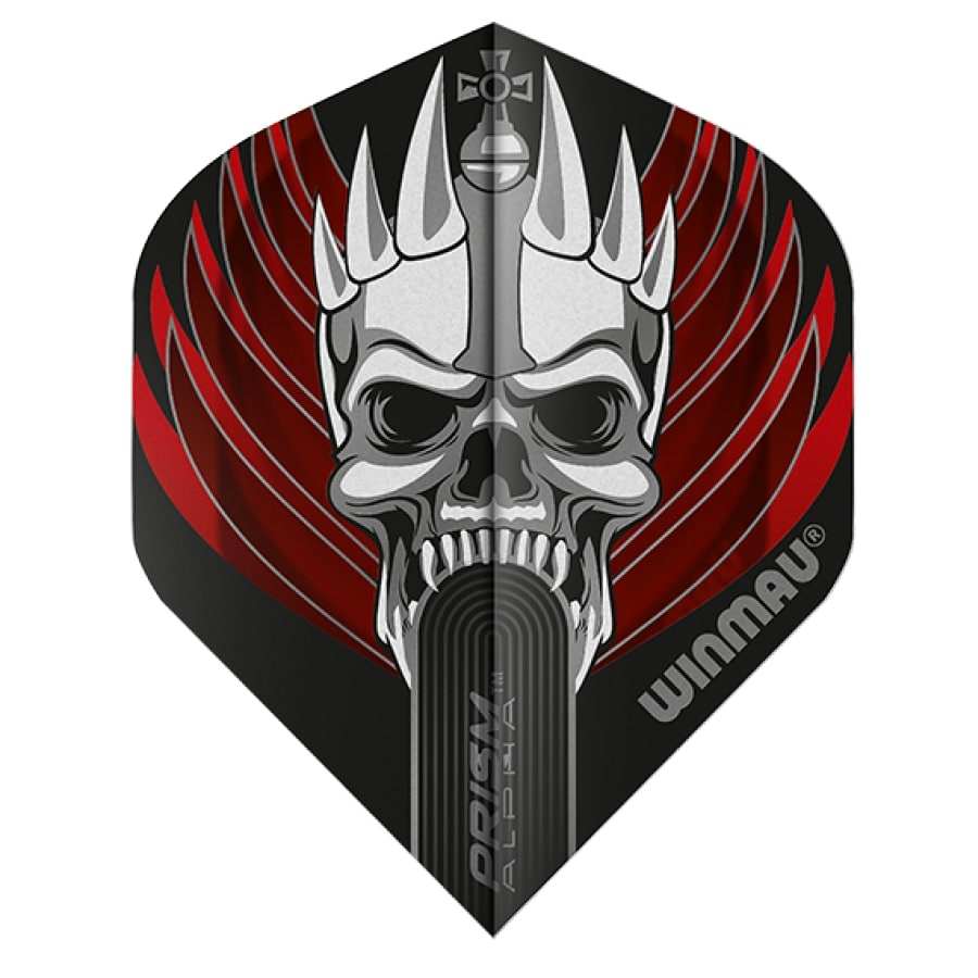 Prism Alpha Standard Flights with skull design and red accents by Winmau