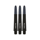 Three black dart shafts with 'Vecta' branding on a white background