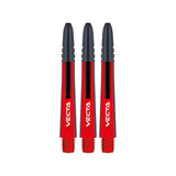 Three red and black Vecta dart shafts on a white background