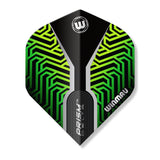 Dart flight with green and black pattern on a white background