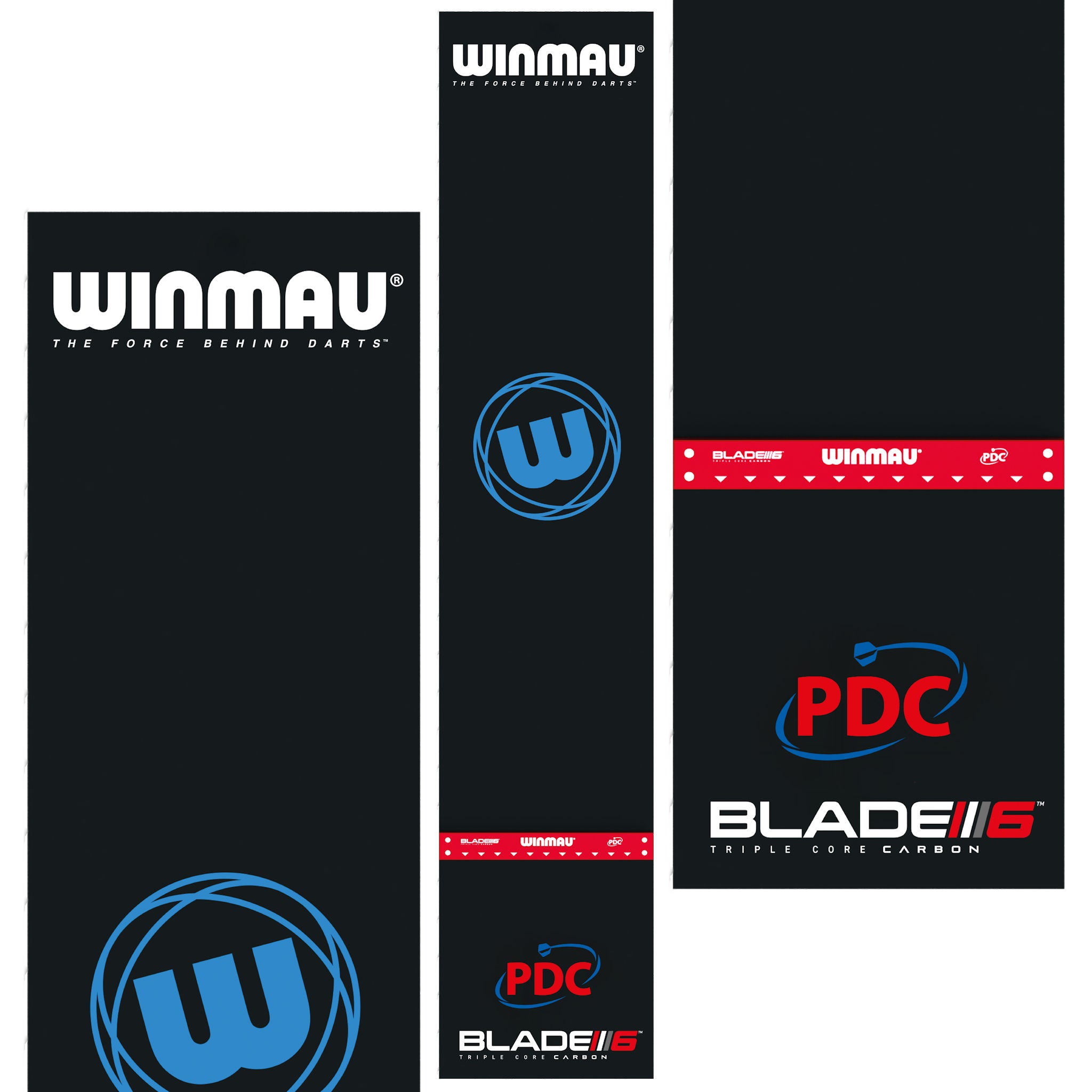 Winmau Precision PVC Oche Dart Mat & Integrated Oche close up of top, whole mat and the bottom of mat.