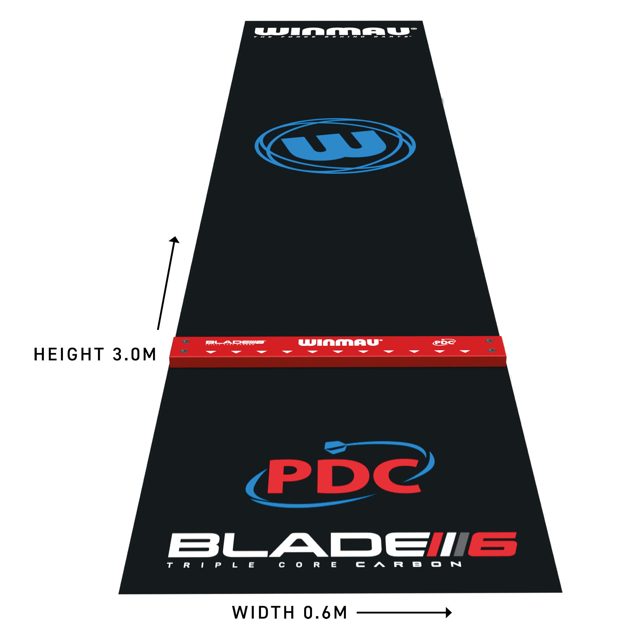 Winmau Precision PVC Oche Dart Mat & Integrated Oche close up of dimensions.