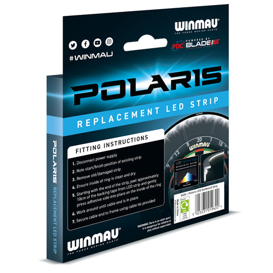Winmau Polaris replacement LED strip packaging on a white background