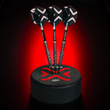 Three darts on the BladeX Dart dock with a BladeX red logo on a red background.