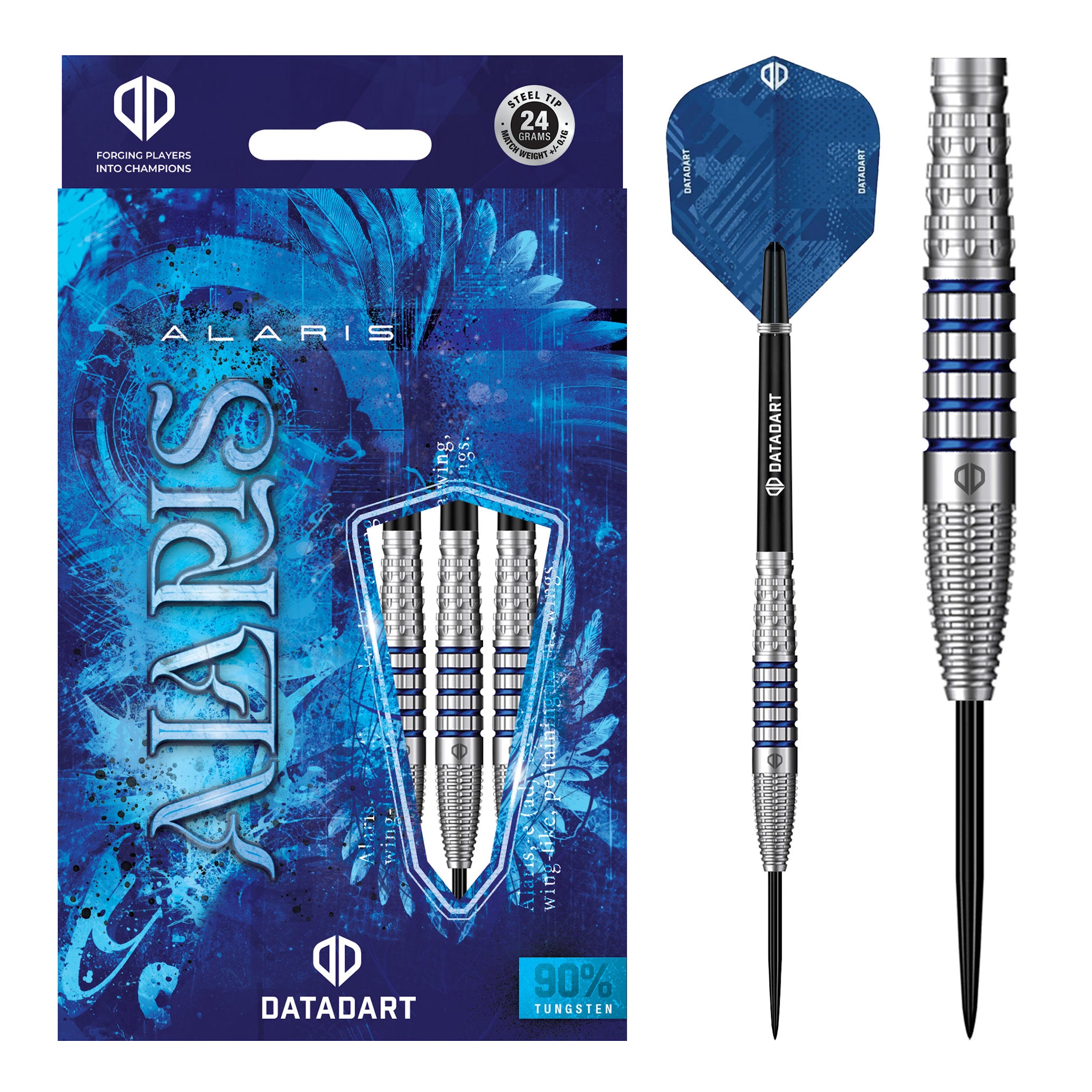 Datadart Alaris darts with packaging on a white background