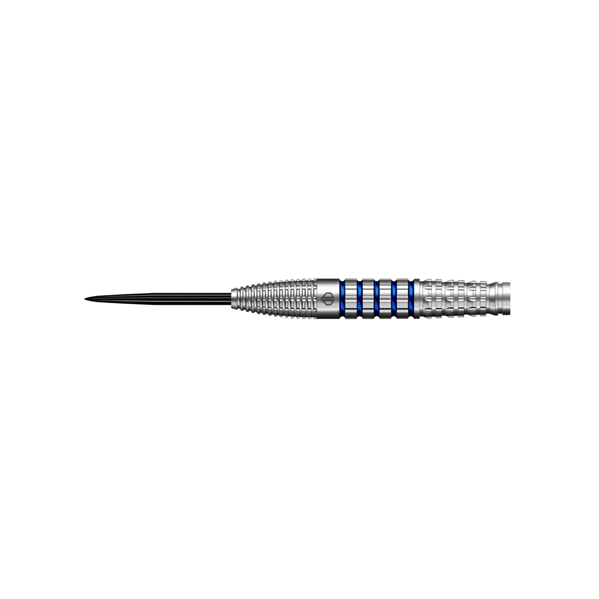 Datadart Alaris 90% Tungsten close of barrel with a silver and blue tip on a white background