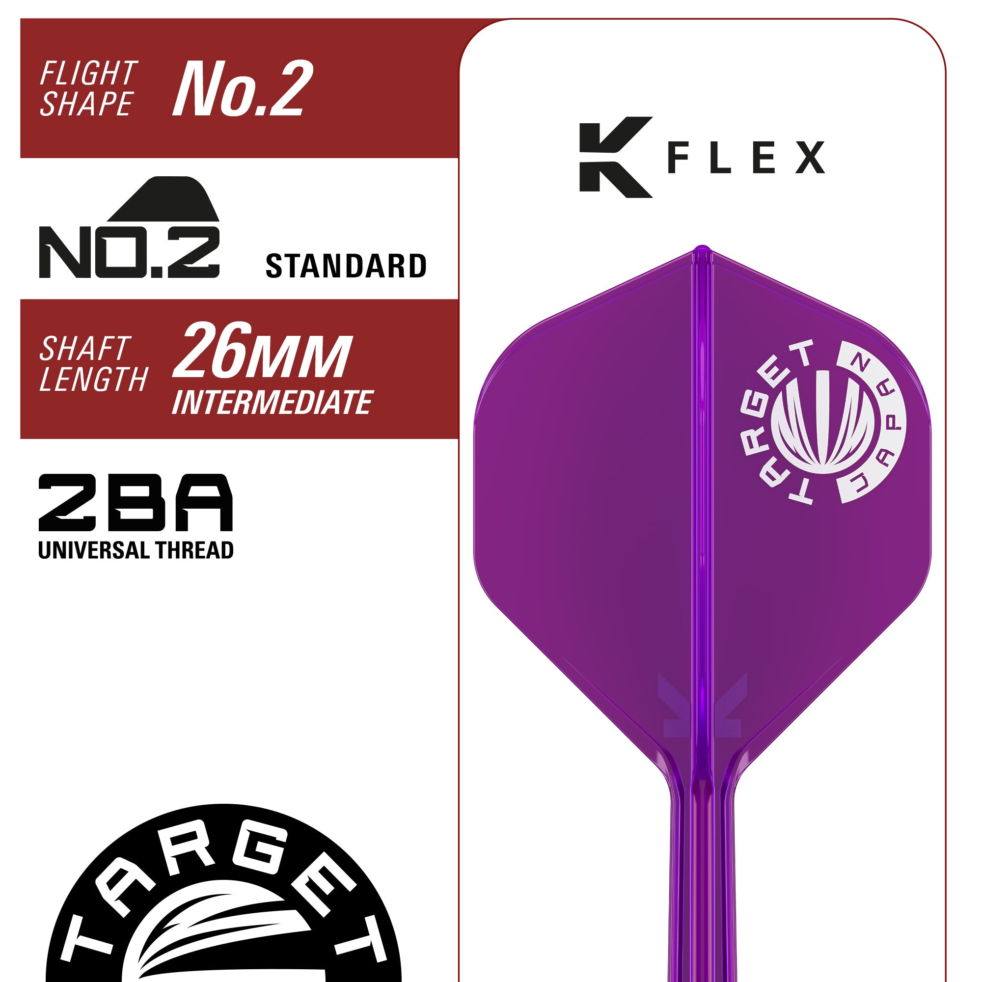 Purple dart flight with K-Flex branding on a white background