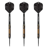 Datadart Ethereal 90% Tungsten Three black darts with gold accents on a white background