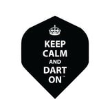 Black dart flight with 'Keep Calm and Dart On' text and a crown logo on a white background