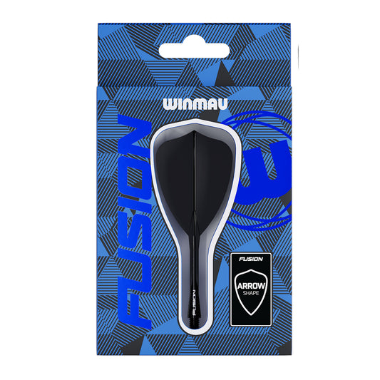 Winmau Fusion dart flight packaging with blue and black design