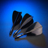 Three black darts with flight on a blue background
