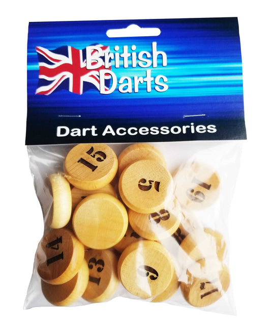 Goofy Darts packaged dart accessories with numbers on a British Darts branded background