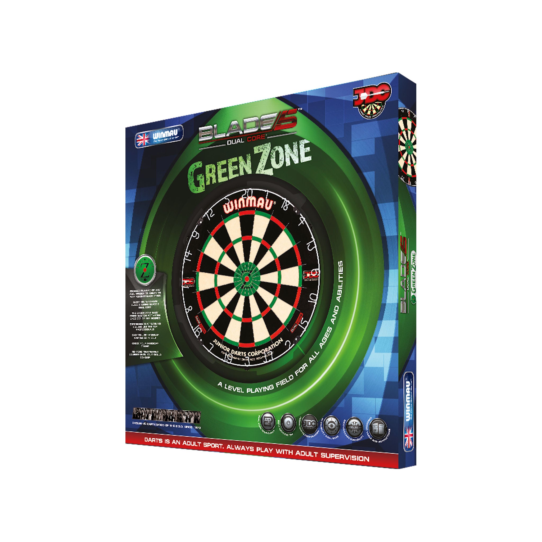 Dartboard packaging with 'Green Zone' branding on a white background
