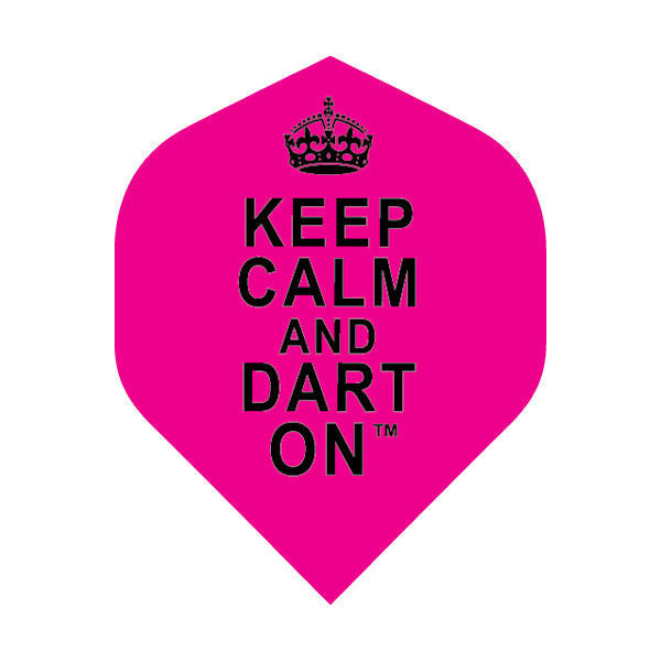 Pink dart flight with 'Keep Calm and Dart On' text and a crown logo on a white background