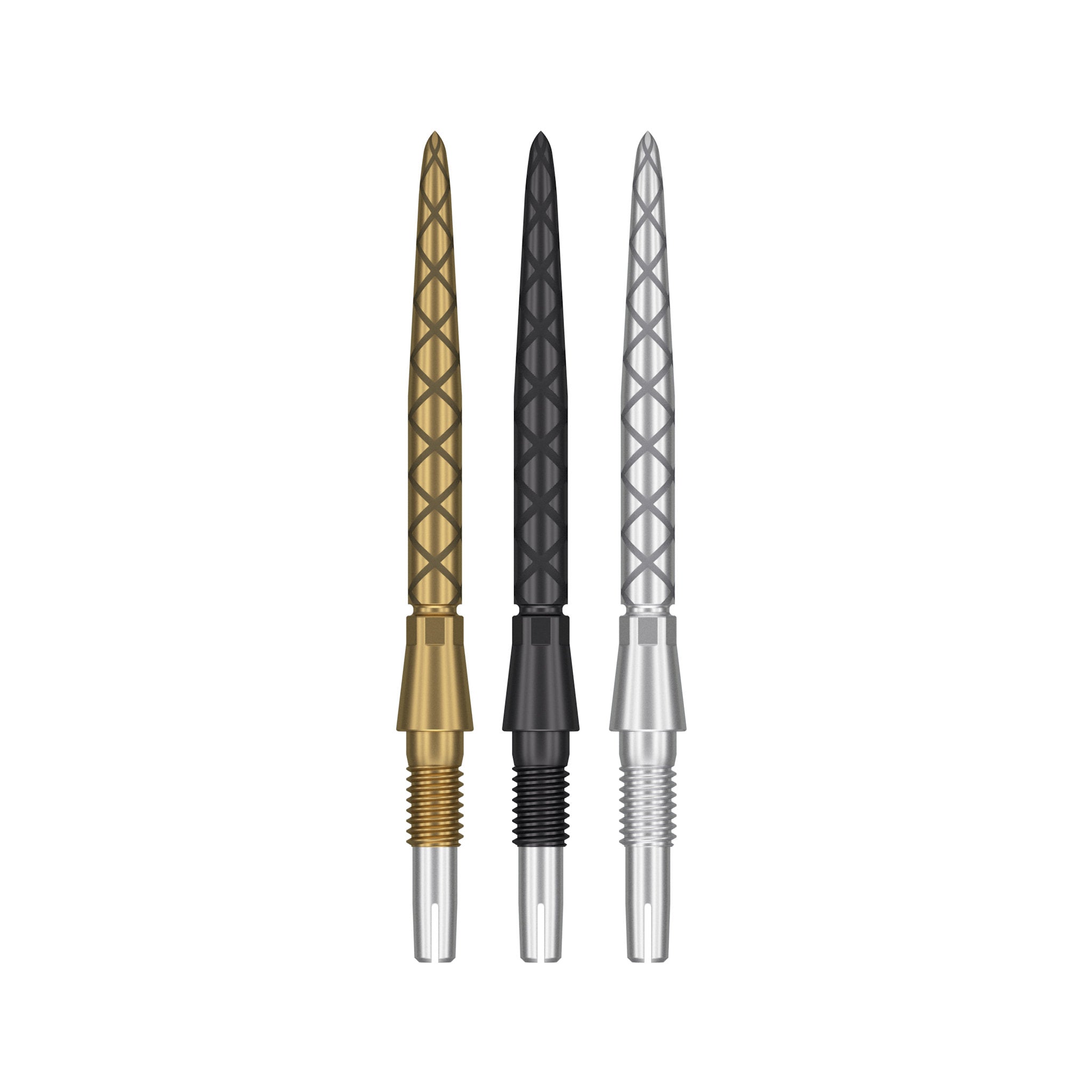 Swiss Storm Diamond Pro Points showing three colour options gold, black and silver