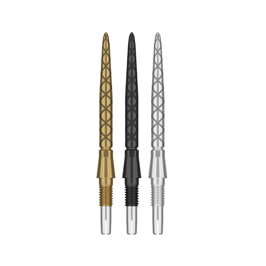 Swiss Storm Diamond Pro Points showing three colour options gold, black and silver
