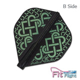 Black and green dart flights with a Celtic knot pattern on Side B