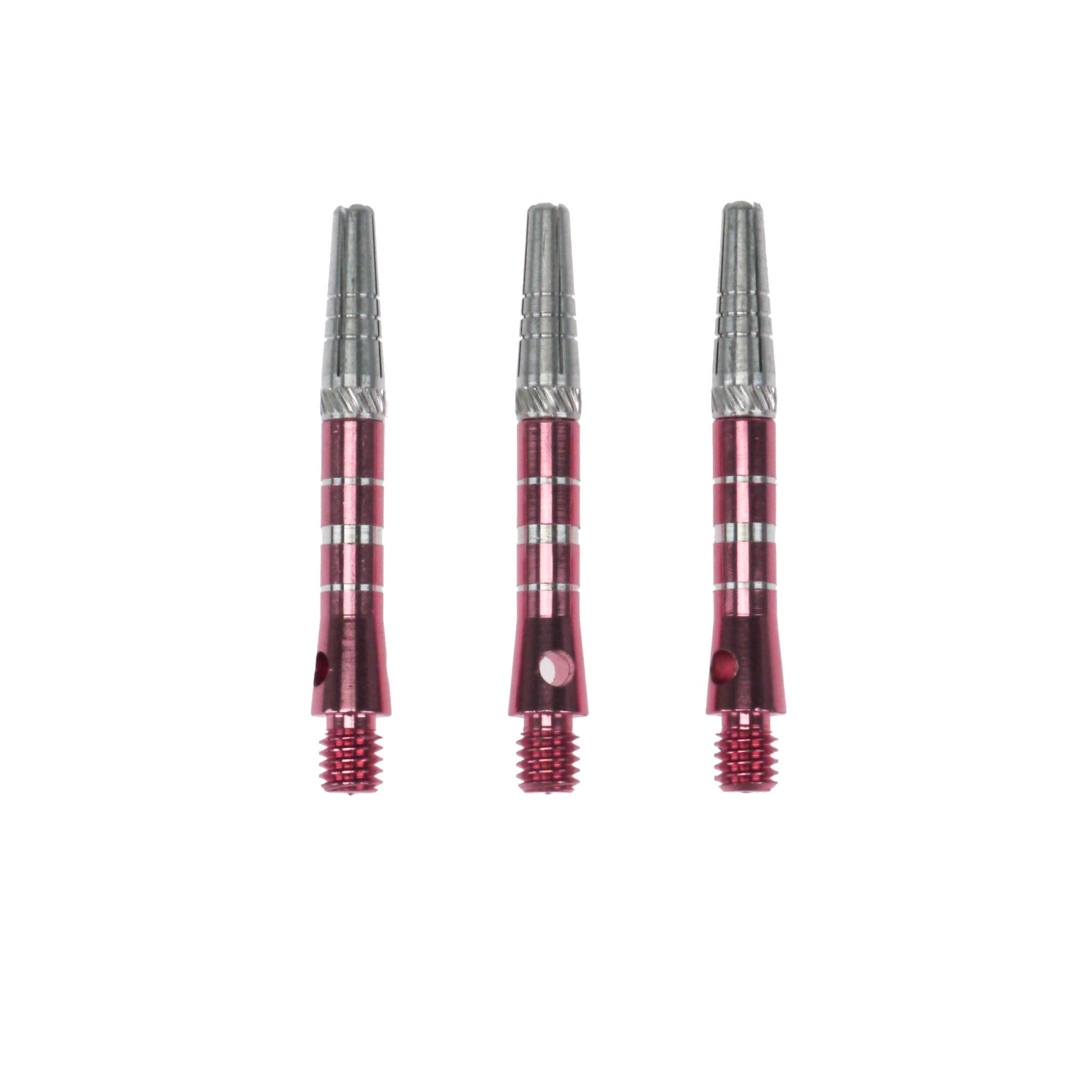 DW Top Spin Grooved Shafts pink and silver dart shafts on a white background