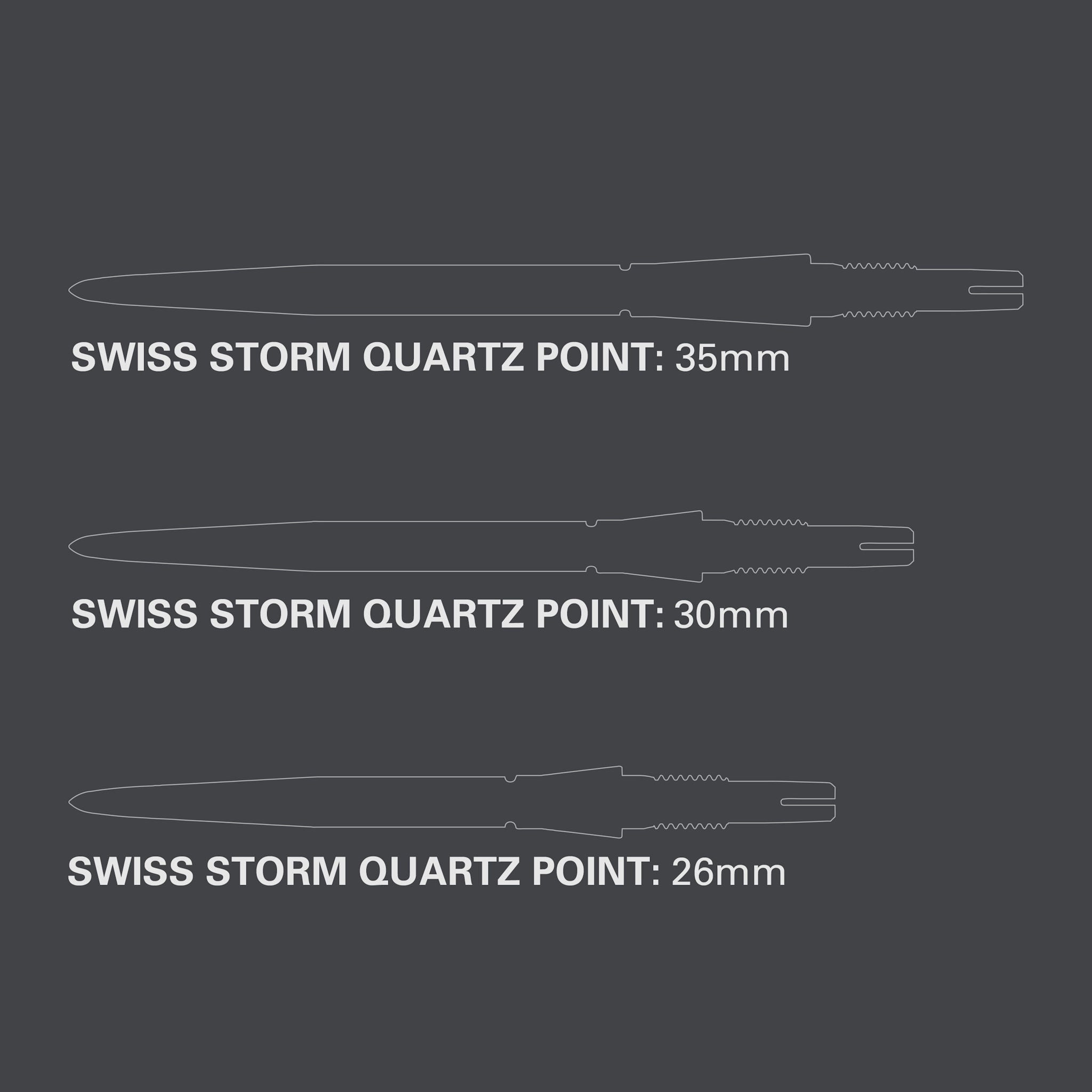 Swiss Storm Quartz Points sizing chart