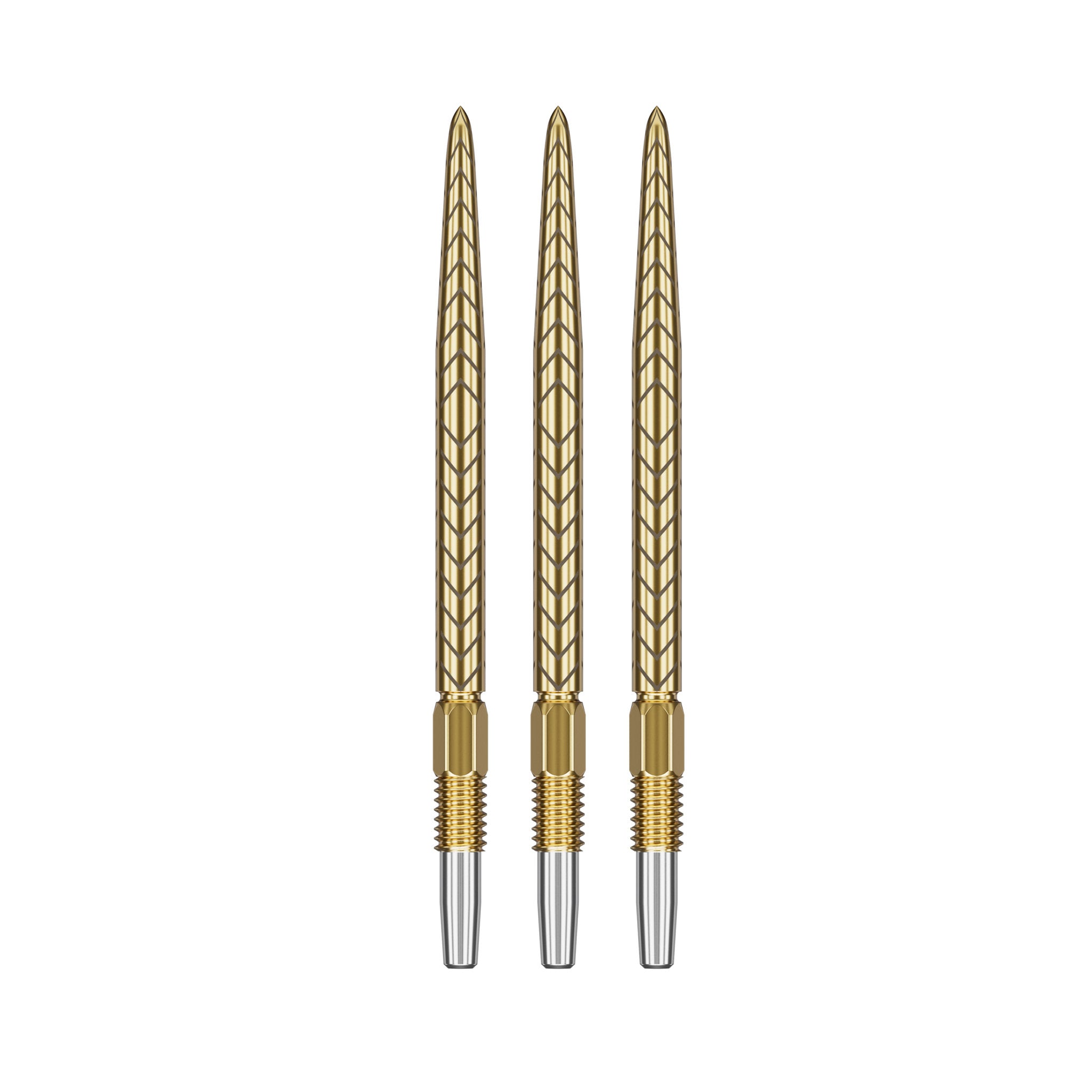 RVE gold points with a threaded end on white background.