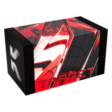 A rectangular product box with a glossy black and red geometric design, featuring the word TARGET on the front and a stylized white logo on the side, shown on a plain white background.