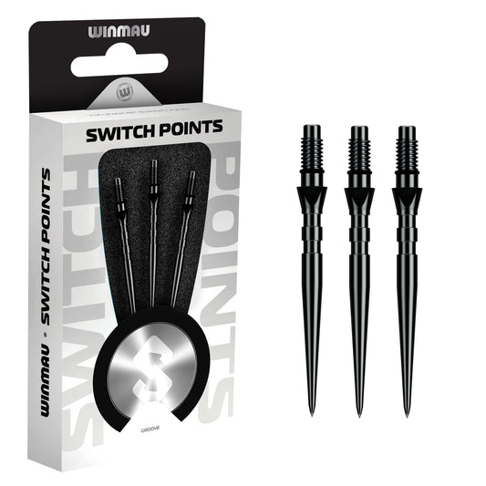 Winmau switch points packaging with three black points on a white background