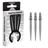 Winmau switch points packaging with three Winmau Switch Points Wave Silver on a white background