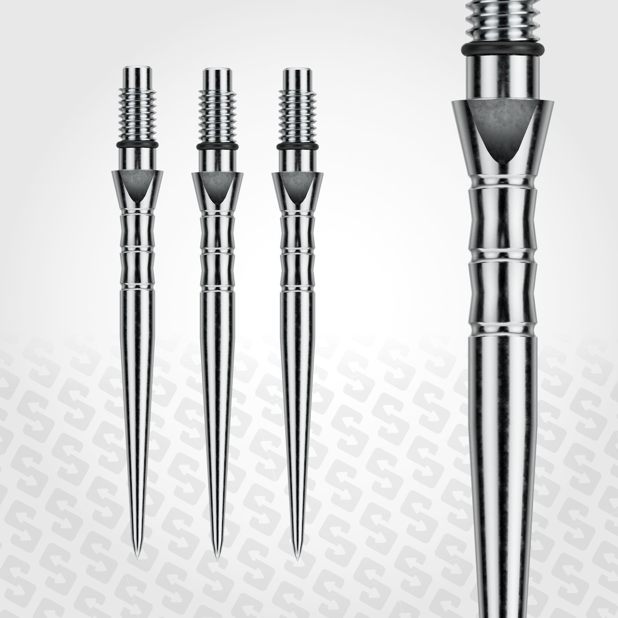 Winmau Switch Points Wave Silver Effect Set On a textured gray background