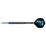 Datadart Shiver 90% Tungsten Dart with a black and blue design on a white background