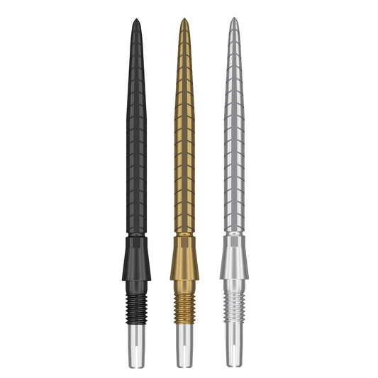 Swiss Storm Quartz Points shown in black gold and silver on white background