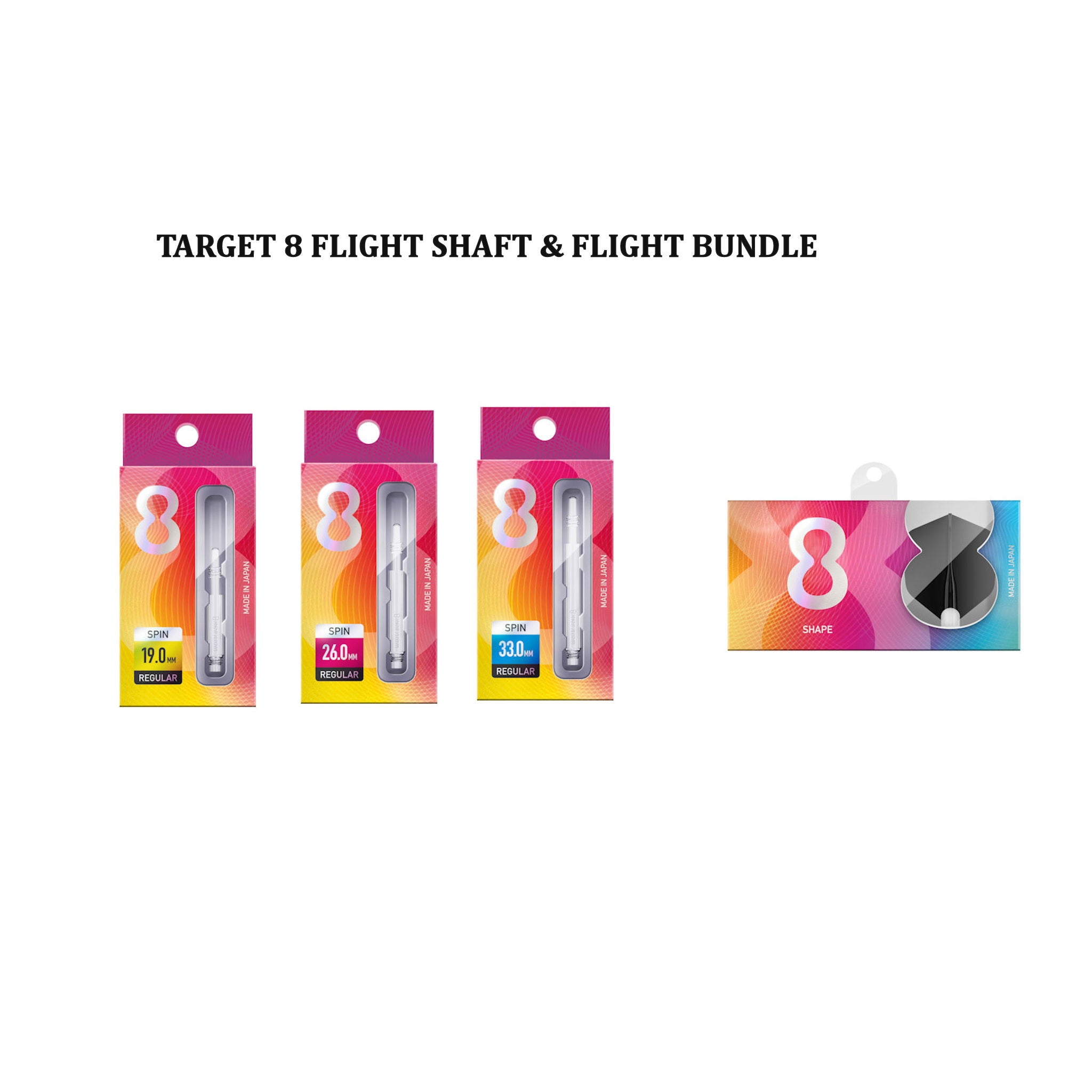 Target 8 Flight Shaft & Flight Bundle packaging on a white background