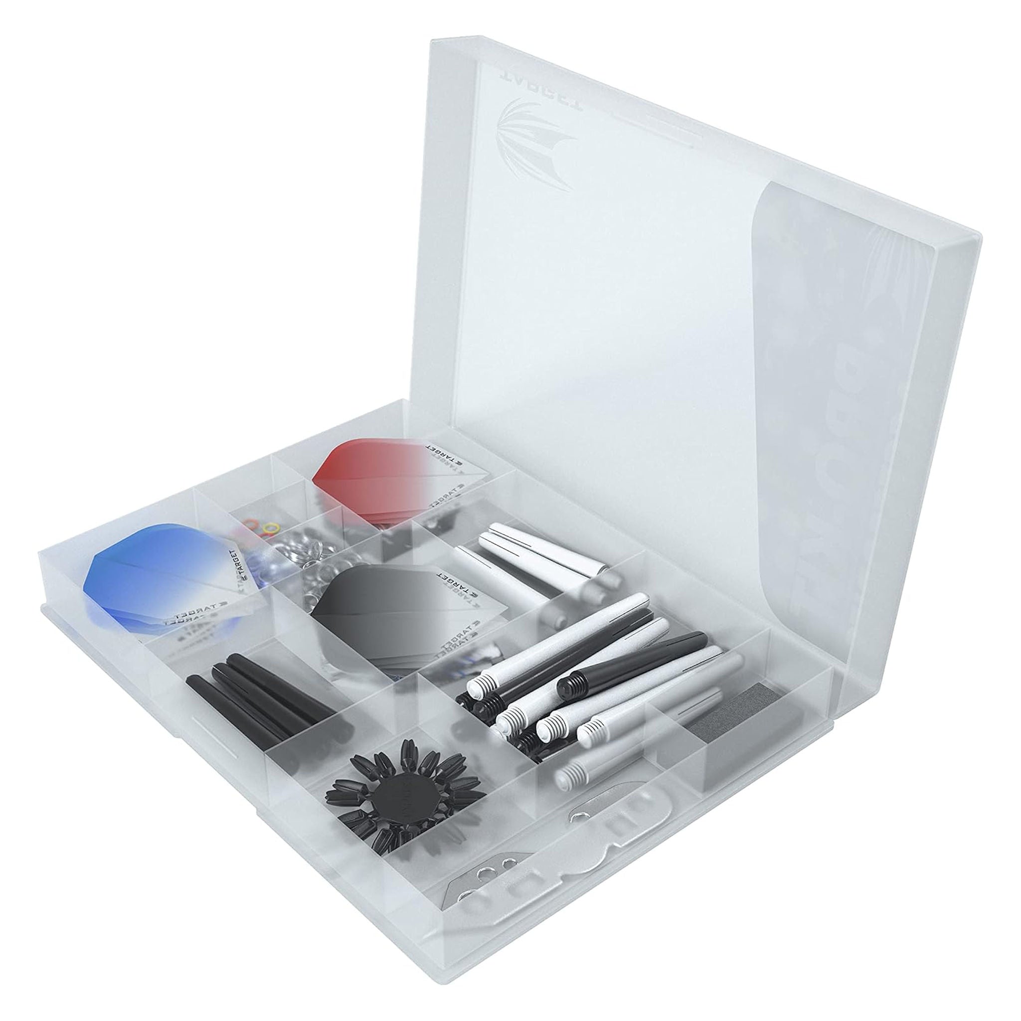Target Pro Accessory Kit open box with the dart supplies and parts.