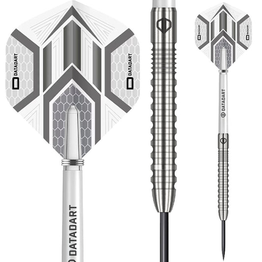Datadart Volo 90% Tungsten Darts with metallic finish on a white background