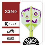 K-Flex No.6 Flight & Shaft Xeno with green and purple design on a white background, featuring 'Xeno', 'K Flex', and 'Target' branding.