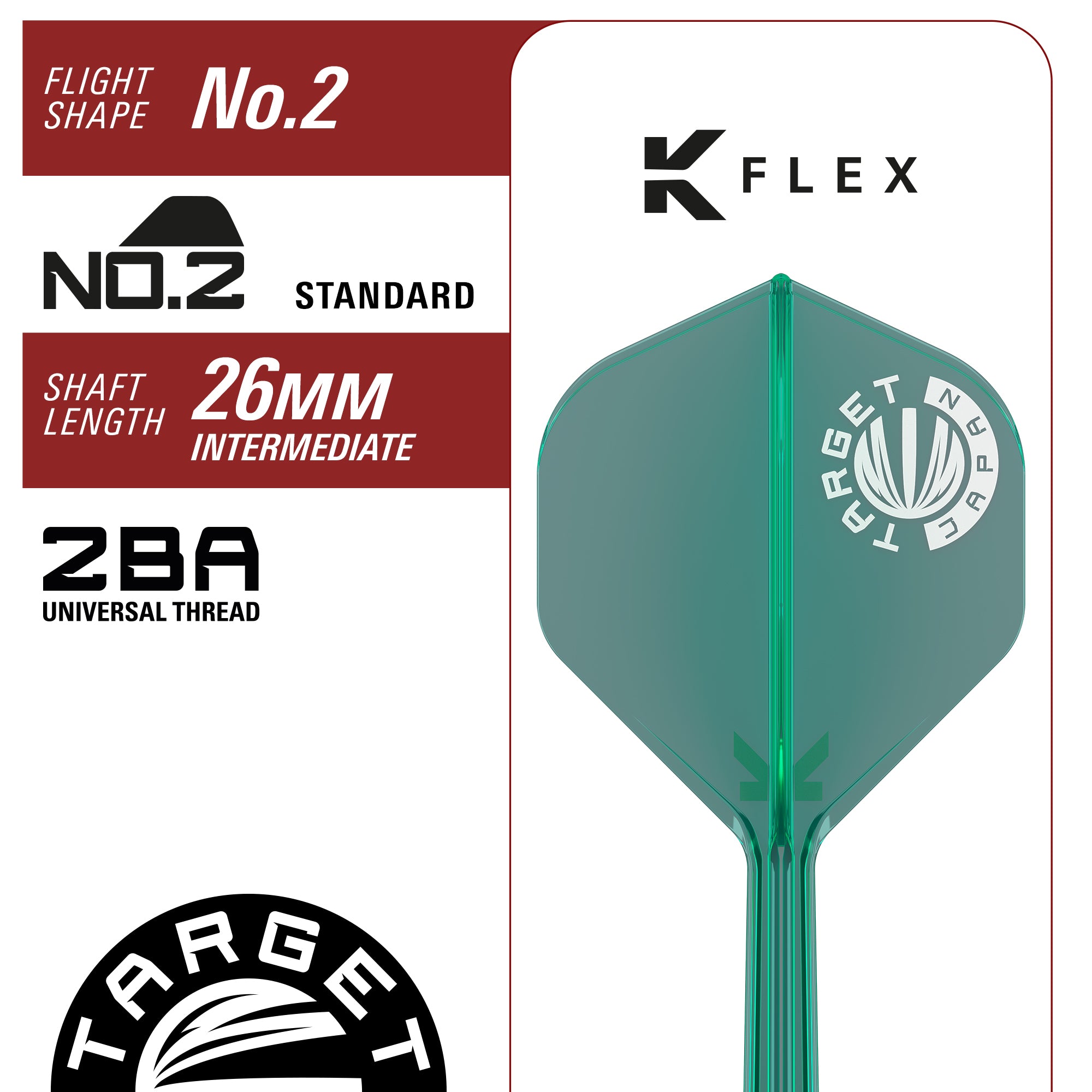 Green dart flight with K-Flex branding and Target logo on a white background