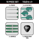 10-piece dart set with components displayed on a white background