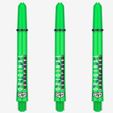 Clinch Nylon Shafts showing one set of lime green colour shafts on white background