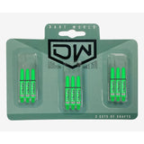 Clinch Nylon Shafts showing three sets of lime green colour shafts in green packaging on white background