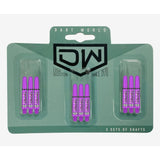 Clinch Nylon Shafts showing three sets of purple colour shafts in green packaging on white background