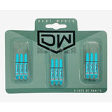 Clinch Nylon Shafts showing three sets of teal colour shafts in green packaging on white background