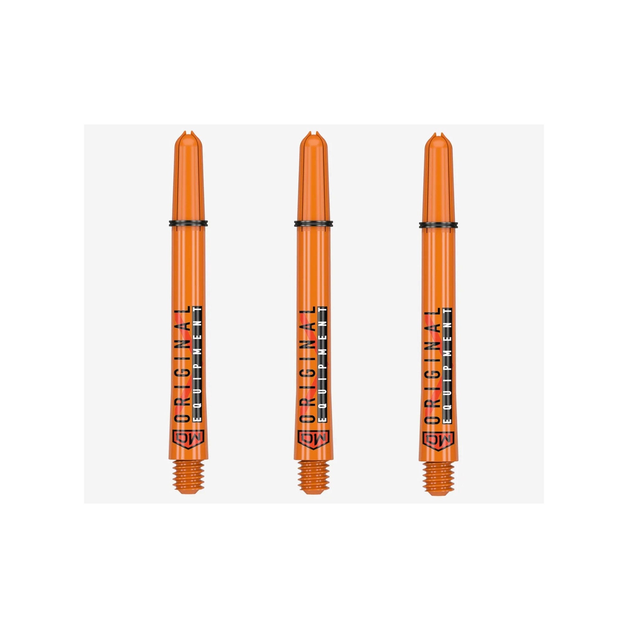 Three orange dart shafts with black 'ORIGINAL' printed vertically on the shafts, arranged side by side on a light gray background.
