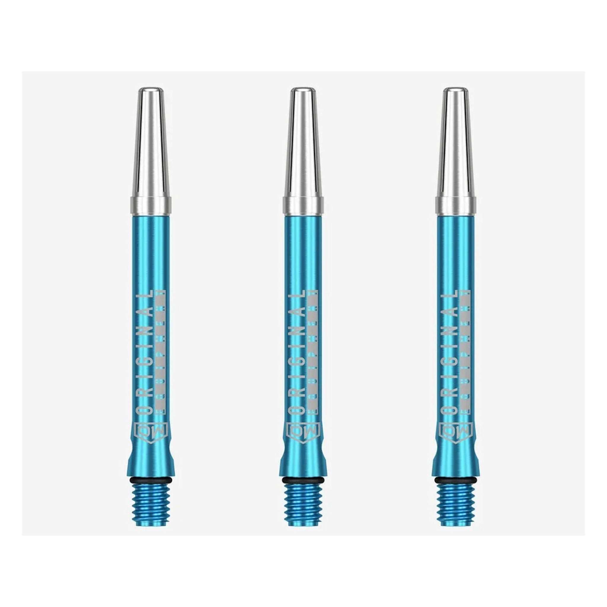 Set of 3 DW Top Spin V2 Shafts made of durable anodized aluminum with free-spinning tops for improved dart accuracy and consistency
